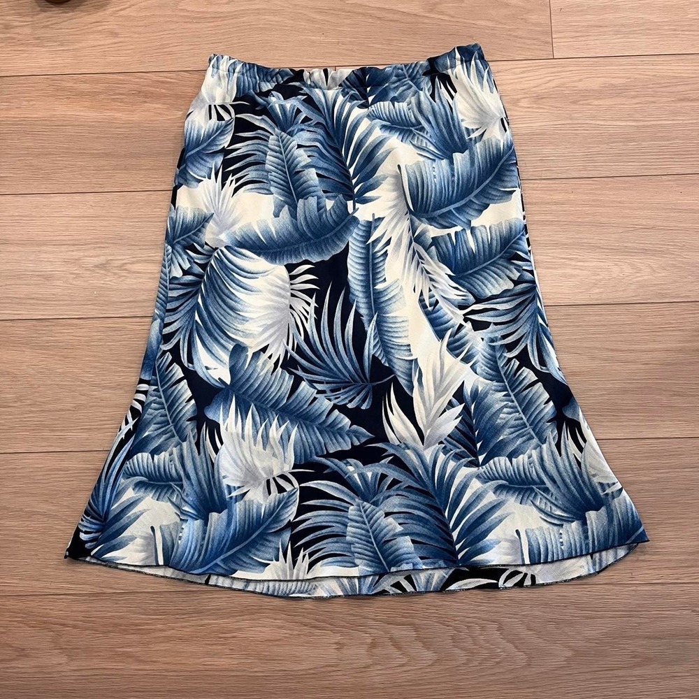 Vintage Blue Tropical Midi Skirt Elastic Waist Y2K Coastal Resort Vacation beach